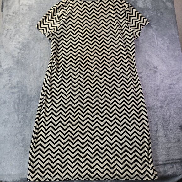 Tacera Womens L Chevron Print‎ Short Sleeve Shift Dress Cream Black Retro Casual - Picture 8 of 11